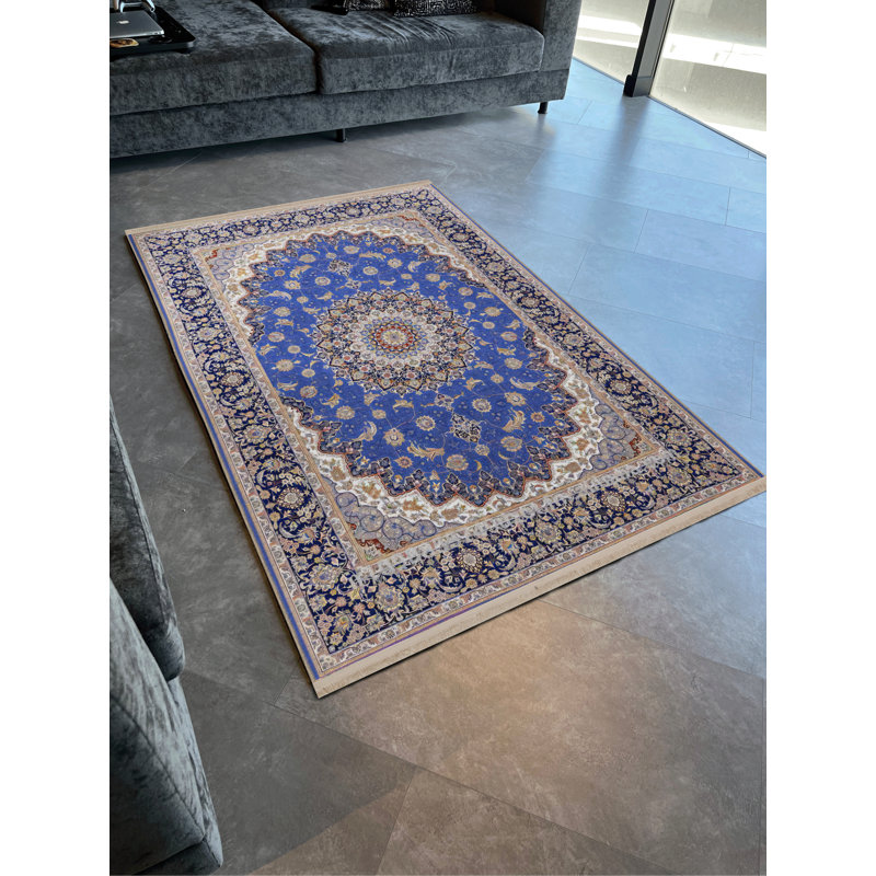 Tapis décoratif à motifs bleus et noirs, Tapis de couloir 3 pi 9,81 po x 6 pi 6,74 po