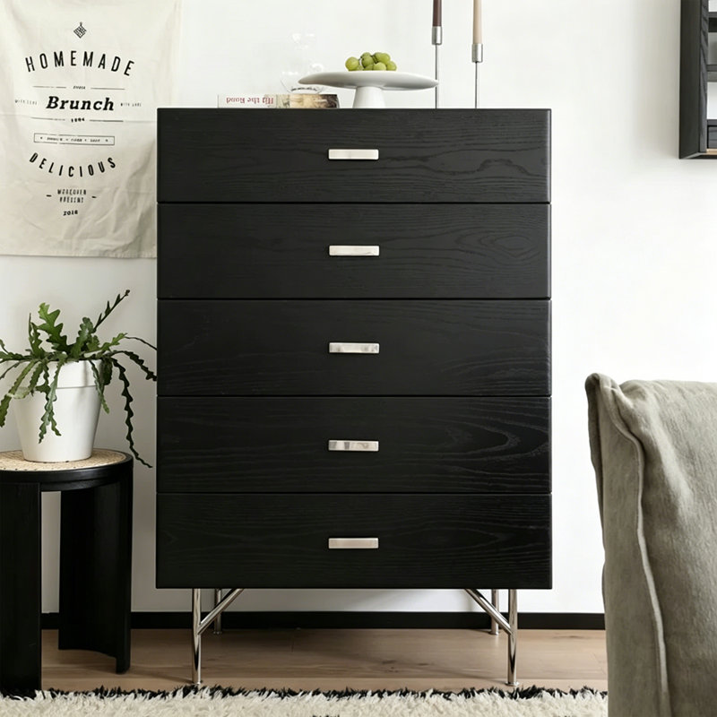 Commode d'appoint rétro en acier inoxydable noir
