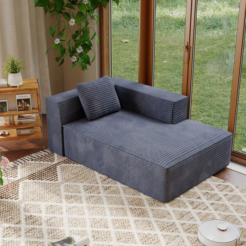 Canapé modulaire sans cadre 90 po avec méridienne droite et méridienne Cloud, Velours côtelé bleu