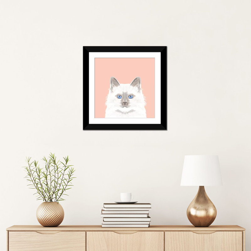 « chat », impression sur toile tendue, H 16 po x l 16 po x P 1 po, Papier d'art encadré noir, Blanc