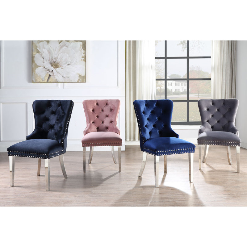 Belvue 20'' H Tufted Velvet Upholstered Side Chair, Blue