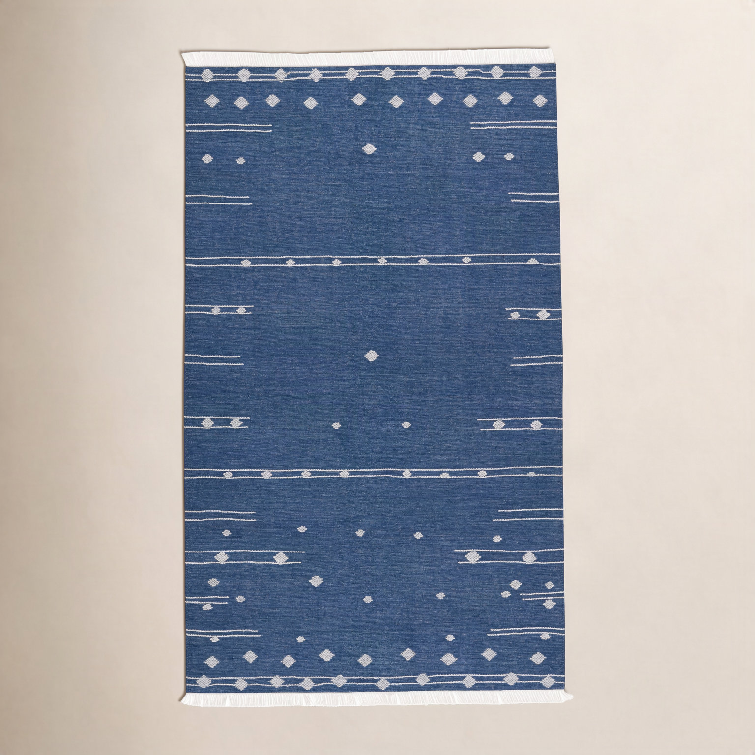 Blue White Hand-Woven Moroccan Outdoor Rug, Rectangle 5' x 8'