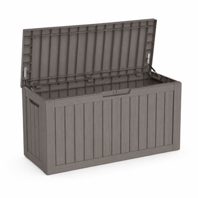 98 Gal Weatherproof Deck Box – Lockable Waterproof Resin Storage Box With Seat