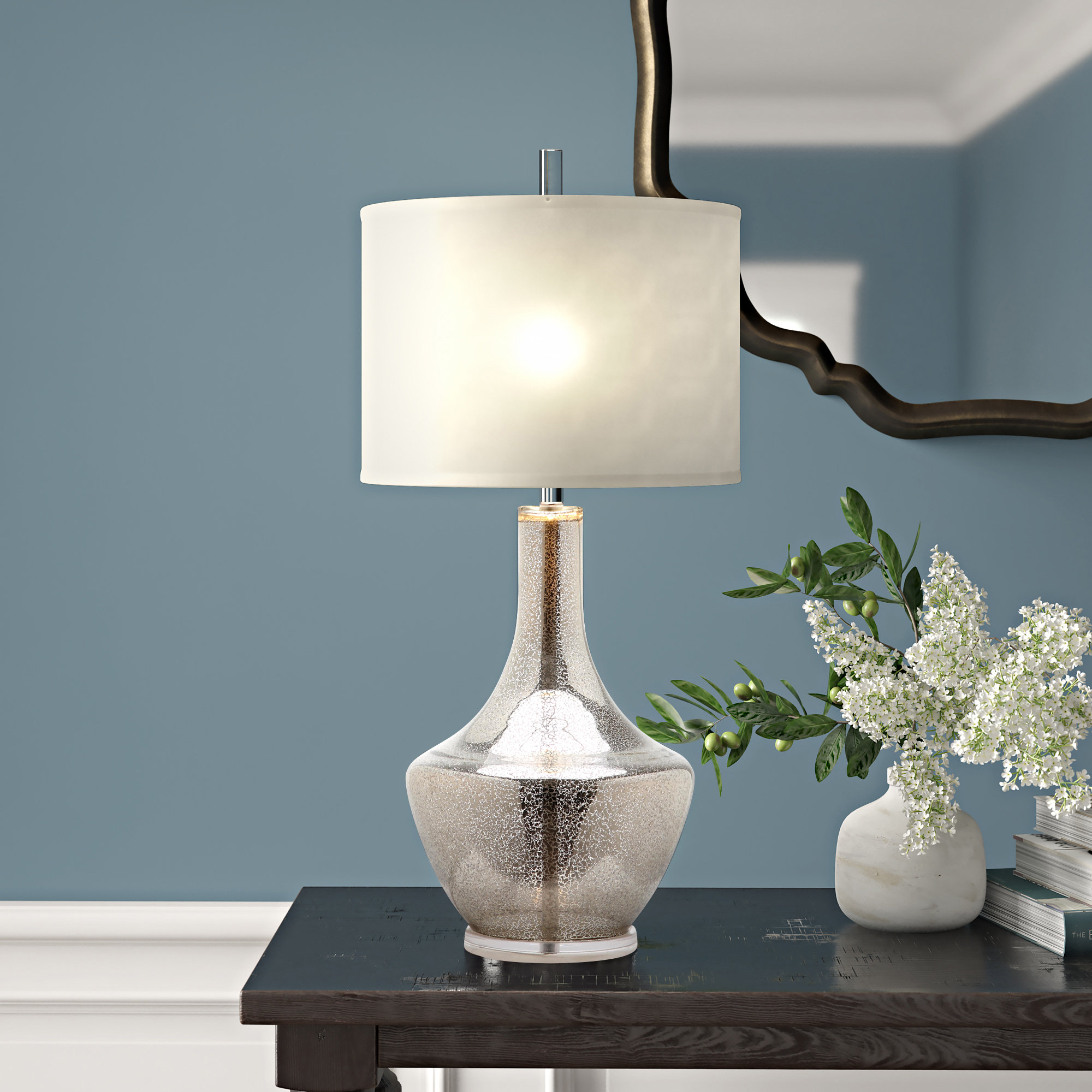 Barrington Glass Table Lamp, Silver