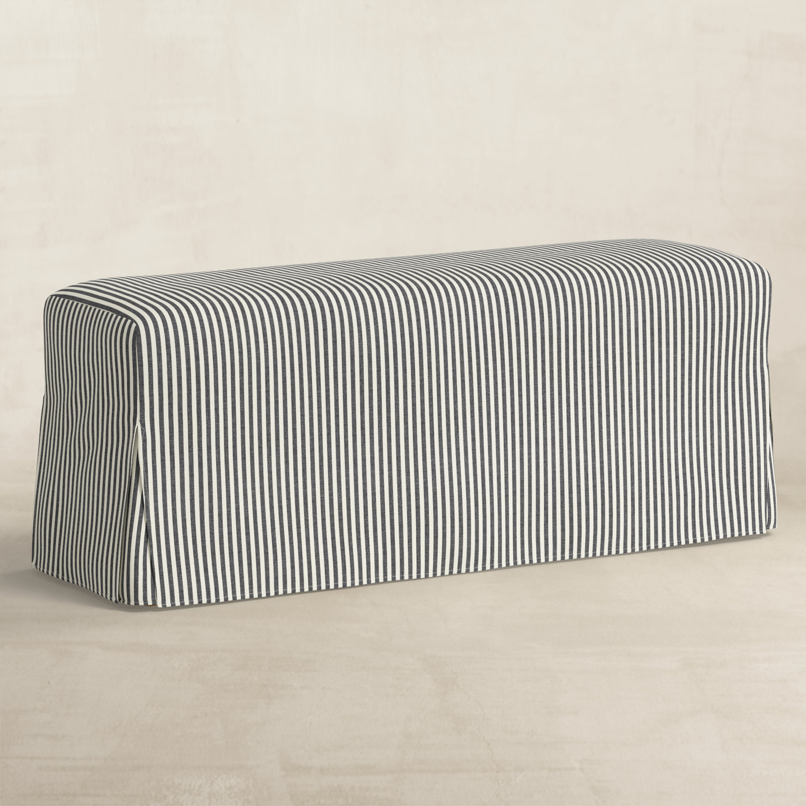 Stoffer Home x Cloth & Co. Lindy Slipcovered Dining Bench, Carbon Striped