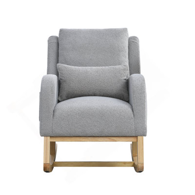 Modern Accent High Back Living Room Casual Armchair Rocker With Lumbar Pillow And Side Pockets For Relaxation And Comfort