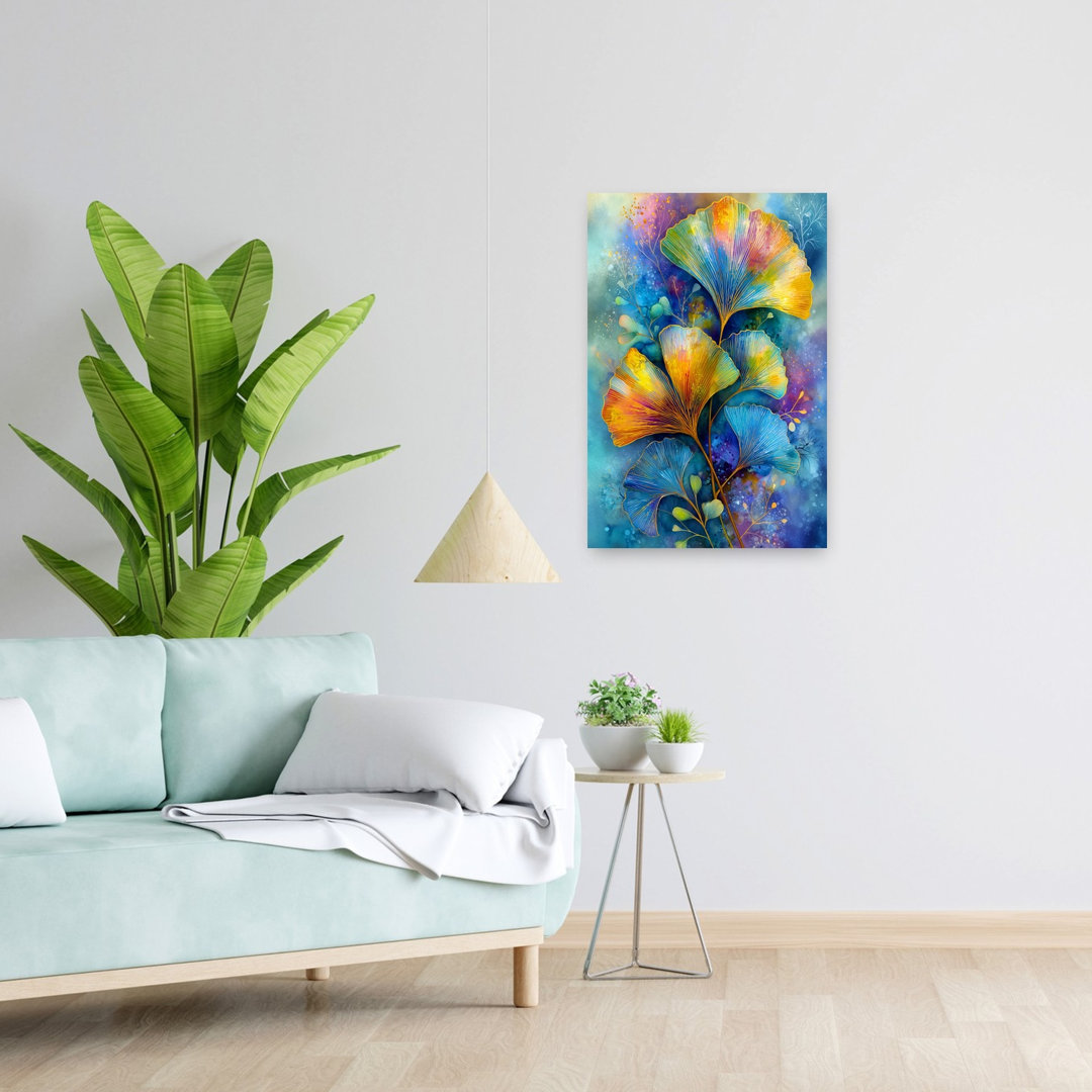 Colorful Ginkgo Leaves Abstract Colorful Modern Nature Plant Wall Art Print