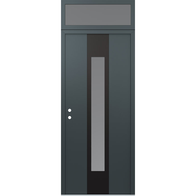 Porte d'entrée avant à panneau en acier noir Diamond, Argent, Givré