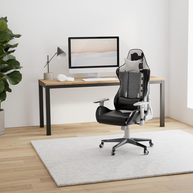 CG INTERNATIONAL TRADING Adjustable Reclining Ergonomic Swiveling PC & Racing Game Chair with Footrest, Black