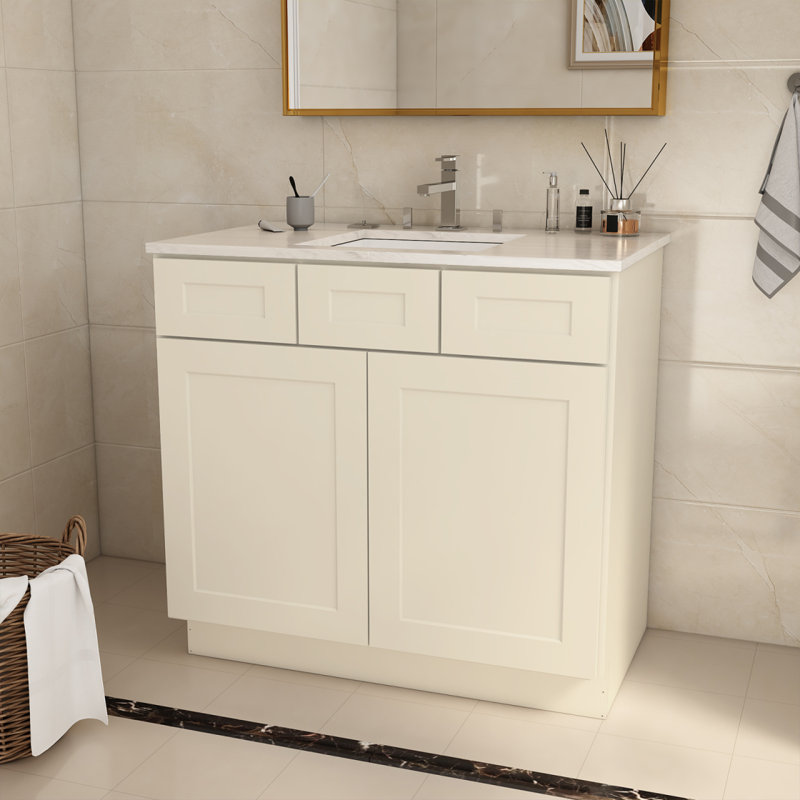 L 36 po x P 21 po P x 34,5 po. H en blanc antique contreplaqué prêt à assembler la base de meuble-lavabo, Beige