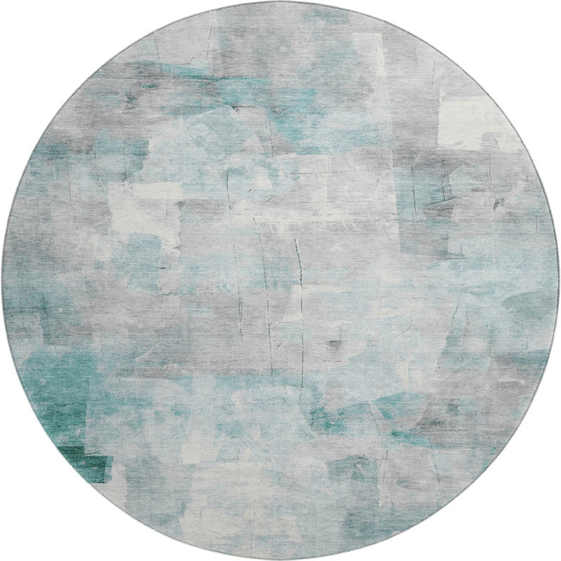 Premium Machine Washable Milardo AMF1697 Blocks Rug, Round 8'
