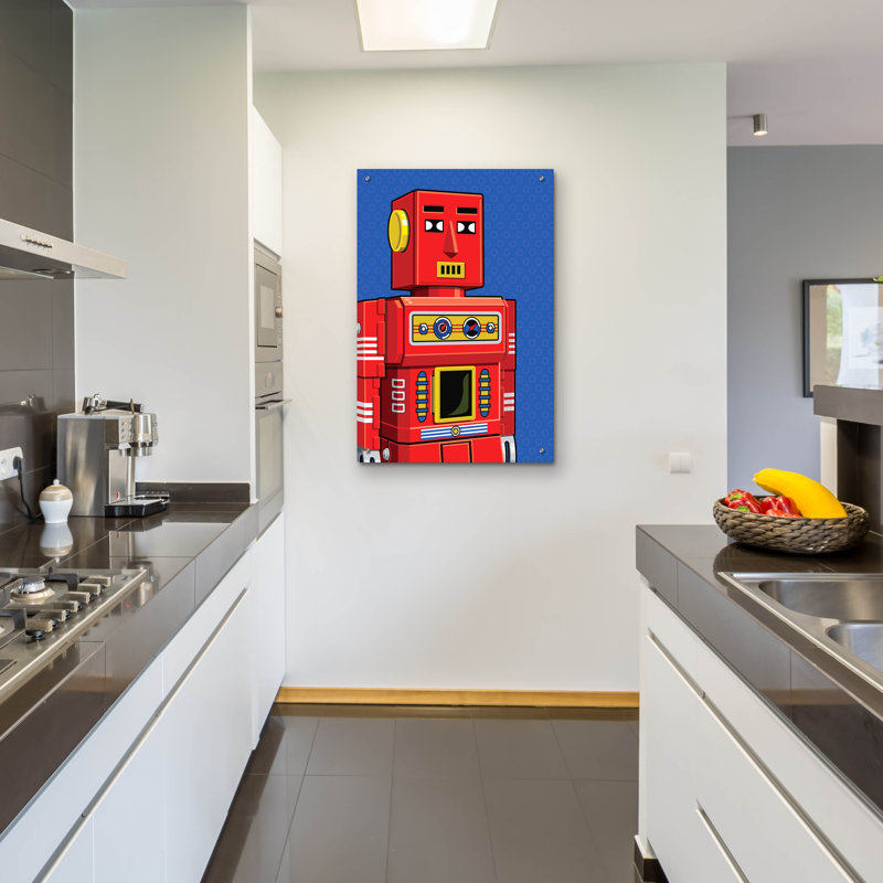 Art mural en verre Winston Porter «Vintage Red Robot» par Ron Magnes, H 36 po x l 24 po x P 0,2 po