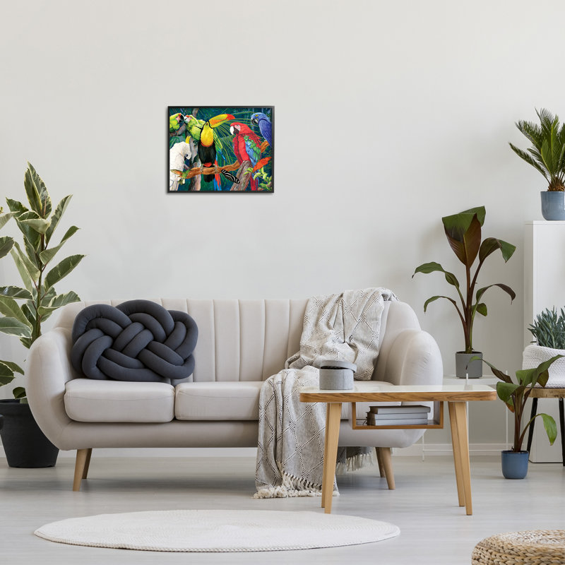«Tropical Rainforest Birds», art de la giclée encadrée par Christine Reichow, Giclée encadrée noir minuit, H 16 po x l 20 po