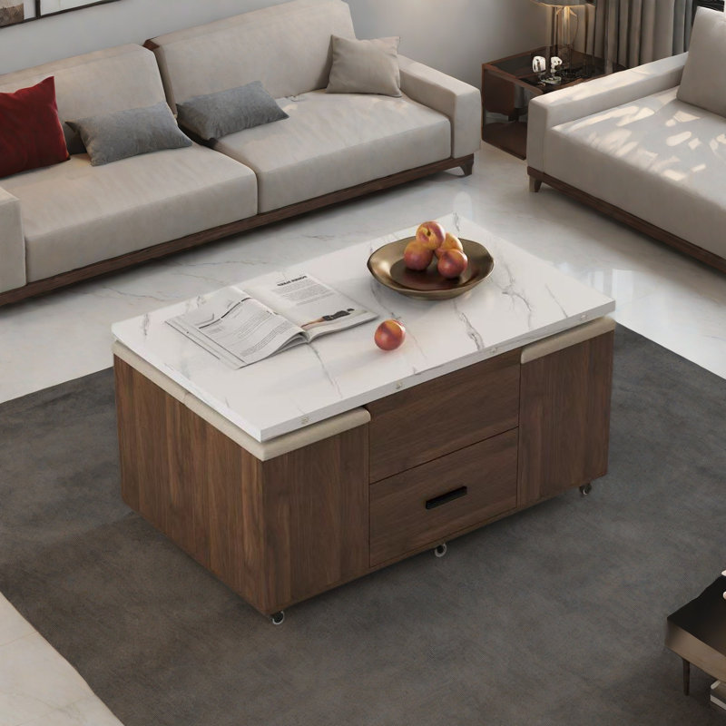 Ensemble de tables basses 5 pièces avec 4 tabourets, 1 rangement caché et 2 tiroirs