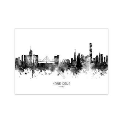 Hong Kong China Skyline Black White City Name by Michael Tompsett - Print