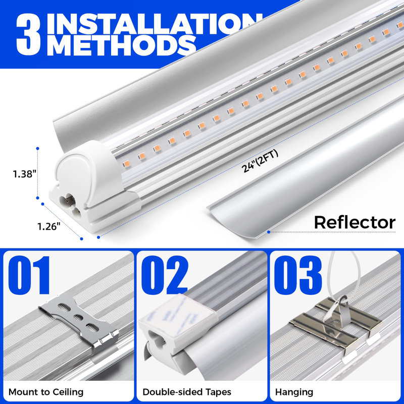 Barrina Grow Light, 96 W (4 x 24 W, 600 W équivalent), 2 pi T8, super lumineux, paquet de 4