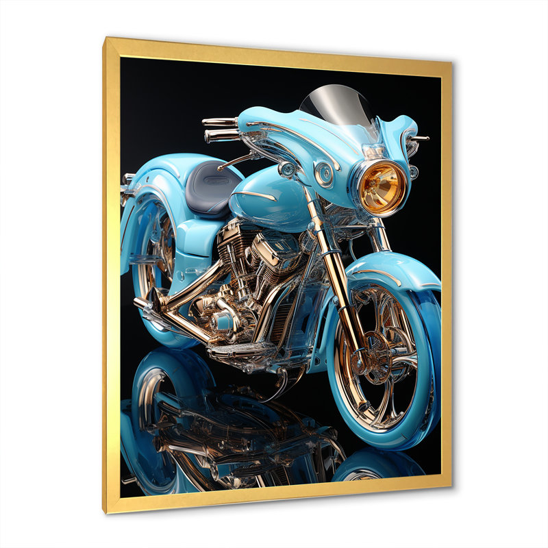 Scooter électrique bleu I, Cadre doré simple, H 44 po x l 34 po x P 1,5 po