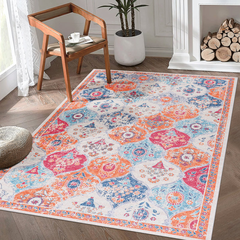 Cream Washable Area Rug 9X12, Non-Slip, Low-Pile, Scratch-, For Living Room, Bedroom, Kitchen, Dining Pet & Agreeable 9X12 Rug, Cream, Washable, Static- Weave,