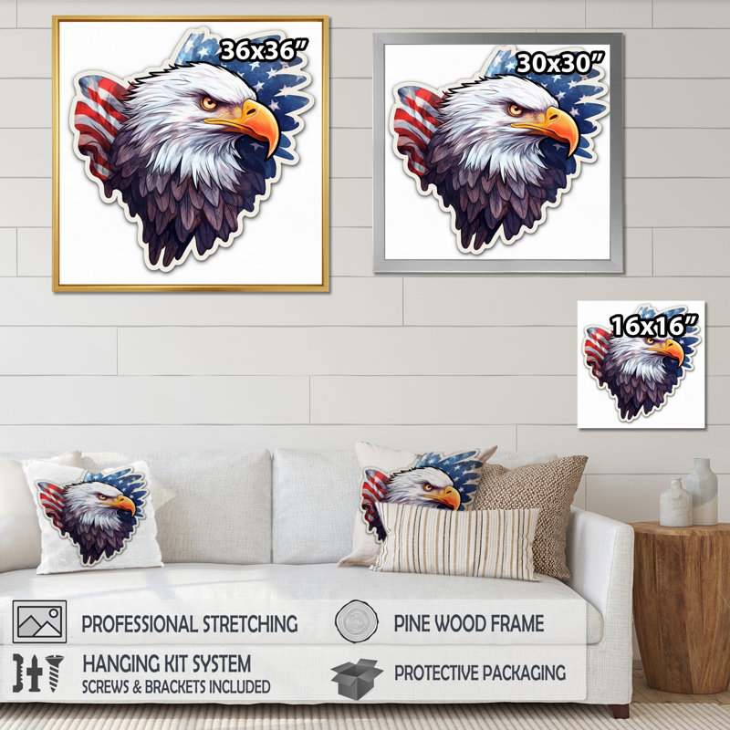 American Bald Eagle - Reproduction d'art sur toile, H 36 po x l 36 po x P 1,5 po, Cadre naturel flottant