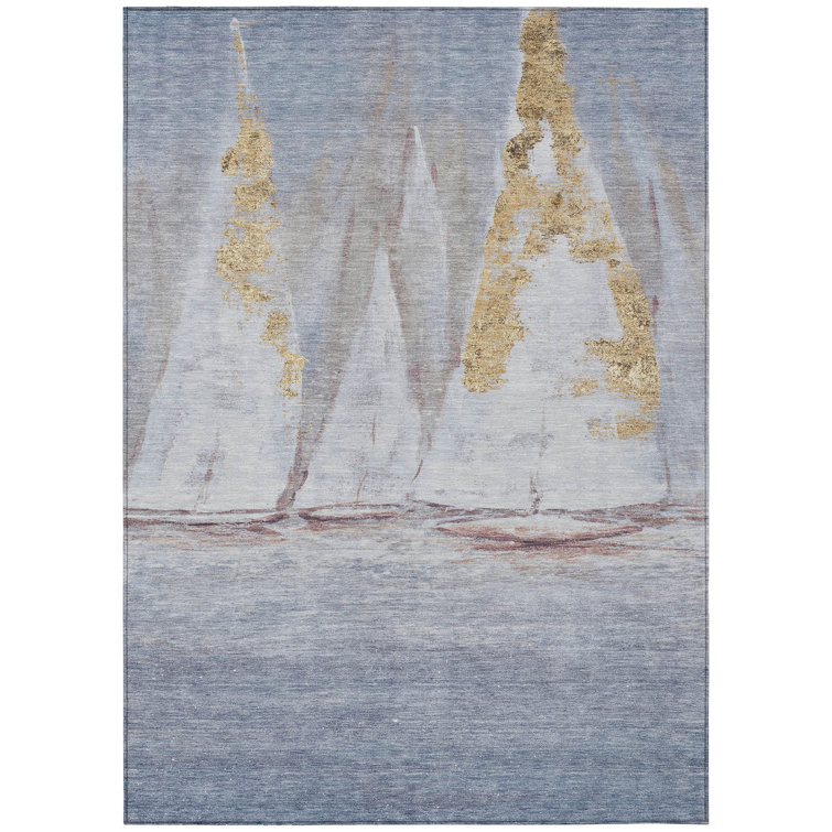 Machine Washable Indoor/Outdoor Xhevrie Blue Rug