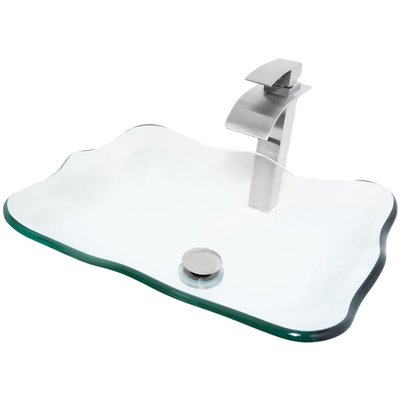 Novatto 15'' Glass Bathroom Sink with Faucet,  Brushed Nickel