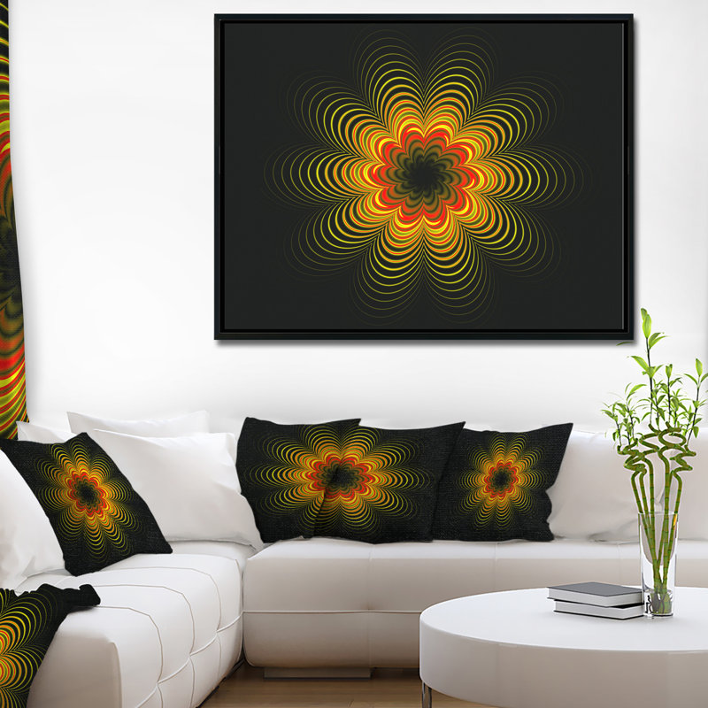 «Psychedelic Yellow Fractal Flower», impression, H 12 po x l 20 po x P 1 po, Toile avec cadre flottant