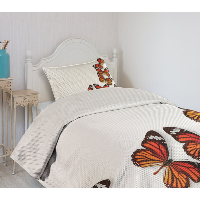White Quilted Queen Bedspread Set with Butterfly Design