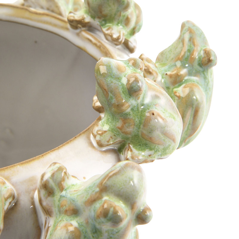 Decorative Stoneware Planter with Frog Figurine Rim