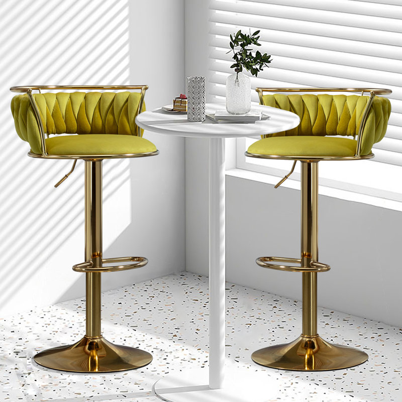 Ginko Modern Swivel Bar Stool with Backrest, Adjustable Height Kitchen Island Stool with Upholstered Seat and Footrest,, Gold