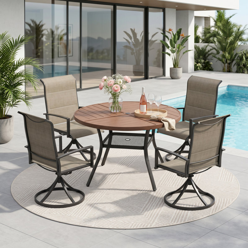 Ensemble repas pour 4 personnes avec chaises pivotantes 360 °, Brush Wood Brown/Brown