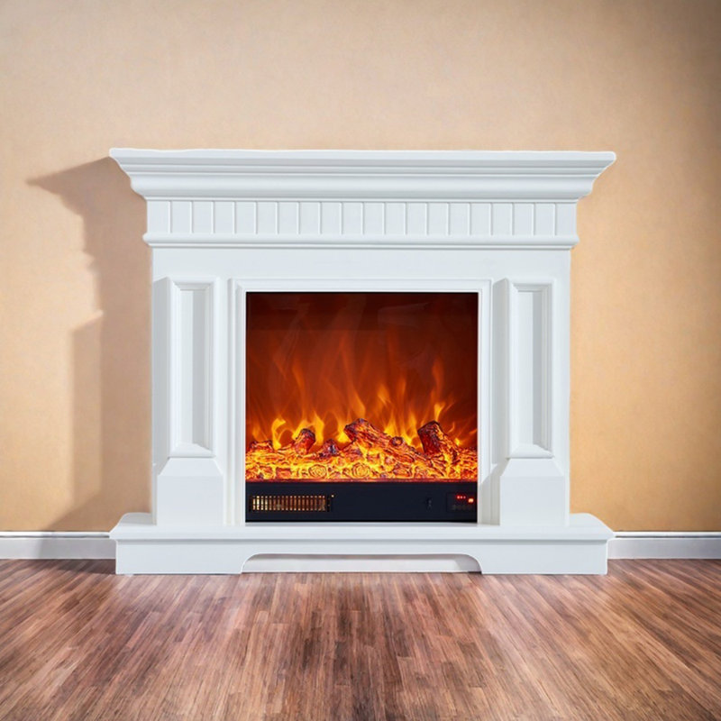 Fashion simple three-dimensional line fireplace, White, 40.15" H x 47.24" W x 12.99" D