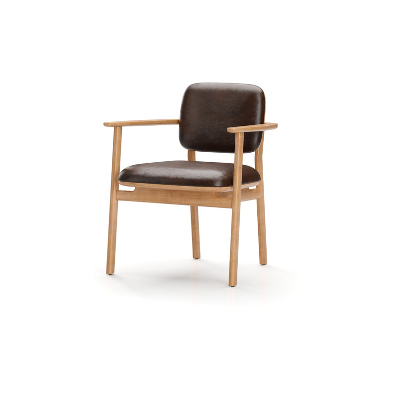 Marea Leather Arm Chair, Natural Oak, Newcastle Dark Brown New 25