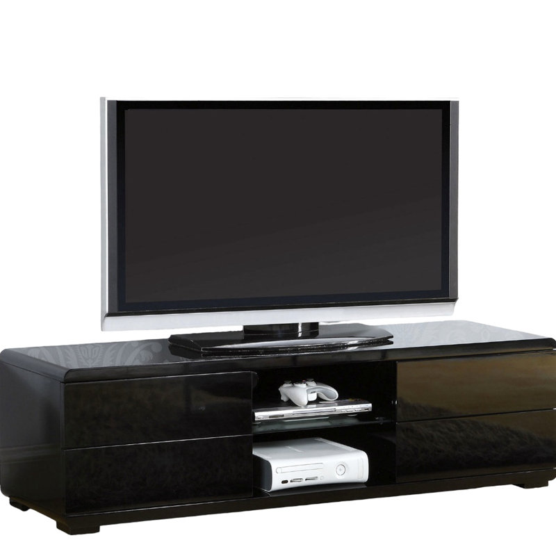 Console de style contemporain laqué noir avec tablettes ouvertes et tiroirs de rangement pleine extension, ensemble de 120 livres