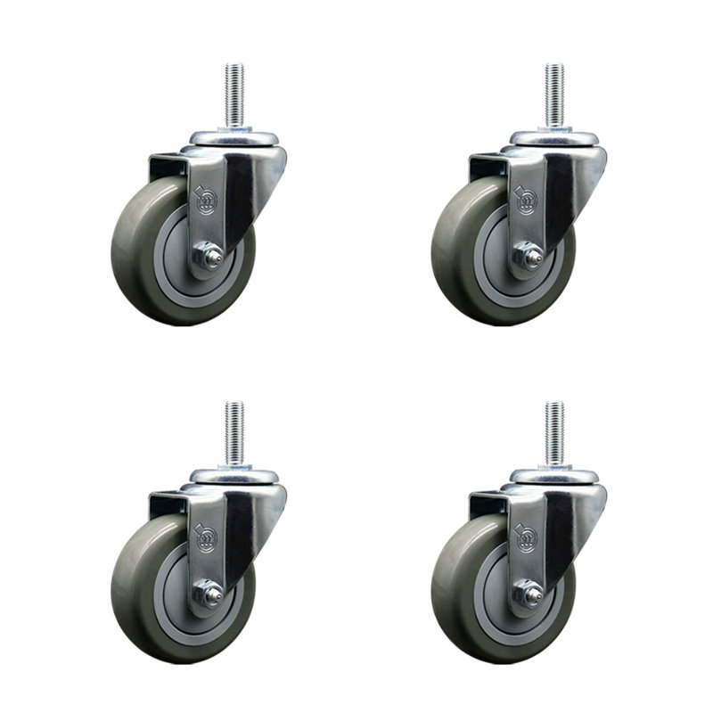 Ensemble de roulettes pivotantes à tige filetée 3,5 pouces 3,5 po, Gris