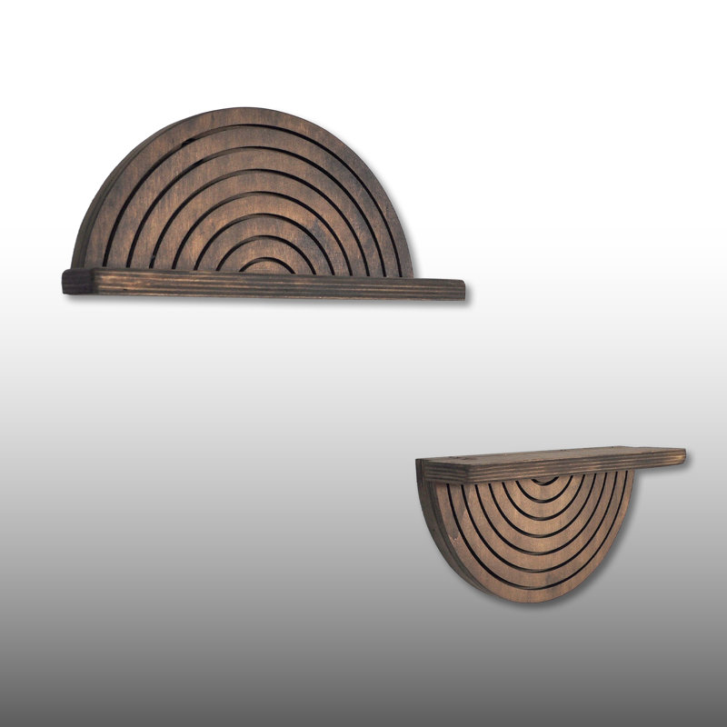2 Pieces 100% Plywood Half Round Wall Mounted Accent Shelf