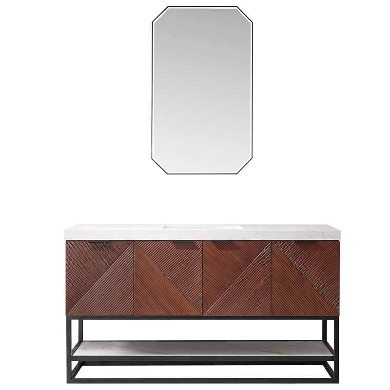 Mahon 60'' Free Standing Single Bathroom Vanity with Stone Top, Matte Black, Matte Black
