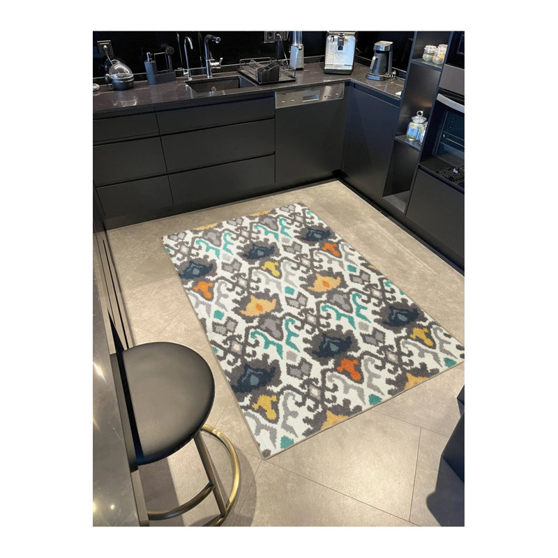 Gray Blue Themed Multicolored Motif Patterned Vintage Decorative Carpet, Round 5'