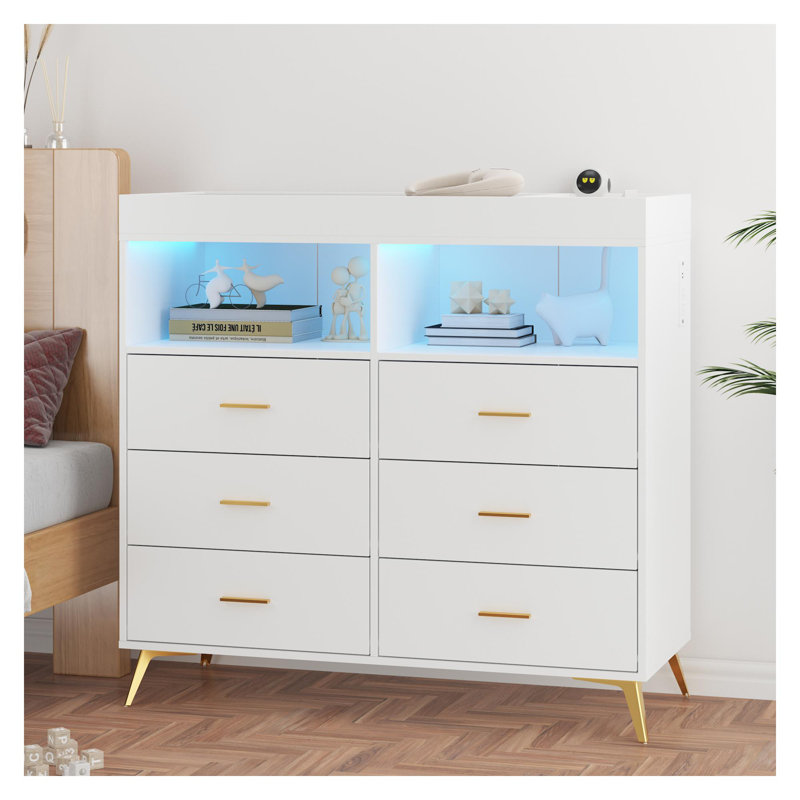 Commode à langer 6 tiroirs pour bébé - commode convertible pour chambre d'enfant, plateau à langer moderne avec coussin inclus
