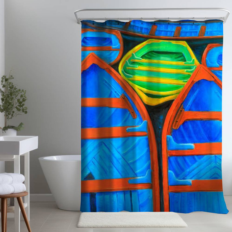 Shower Curtain CO70 – Polyester Shower Curtain, Dye Sublimation Print, 71" W × 74" L, Multicolor Blue