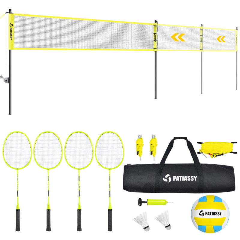 32ft, 26ft and 20ft Width and Height Adjustable Volleyball and Badminton Combo Set with Net