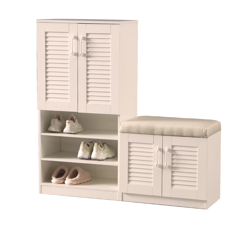 Multi functional Shoe Storage Cabinet with Bench & 7+3 Storage compartment, Adjustable layer board