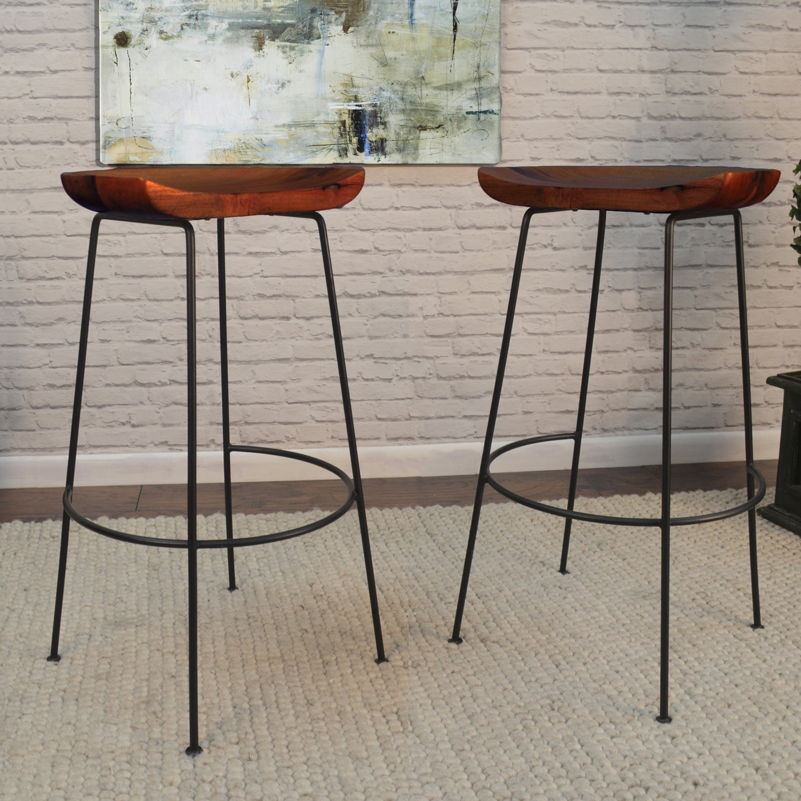 Samanthia Solid Wood Bar and Counter Stool, Chestnut/Black, Bar Stool (30.5" Seat Height)