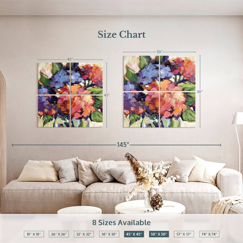 Multi Hydrangeas, 45" H x 45" W