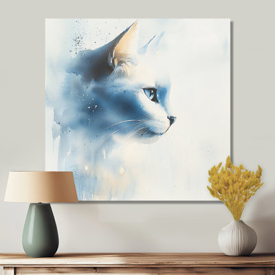 «Blue Cat Silent Stare Portrait I», décoration murale animaux en métal