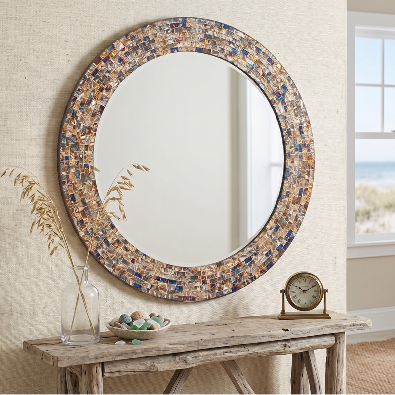 Toolleen Glass Frame Round Wall Mirror, Gold