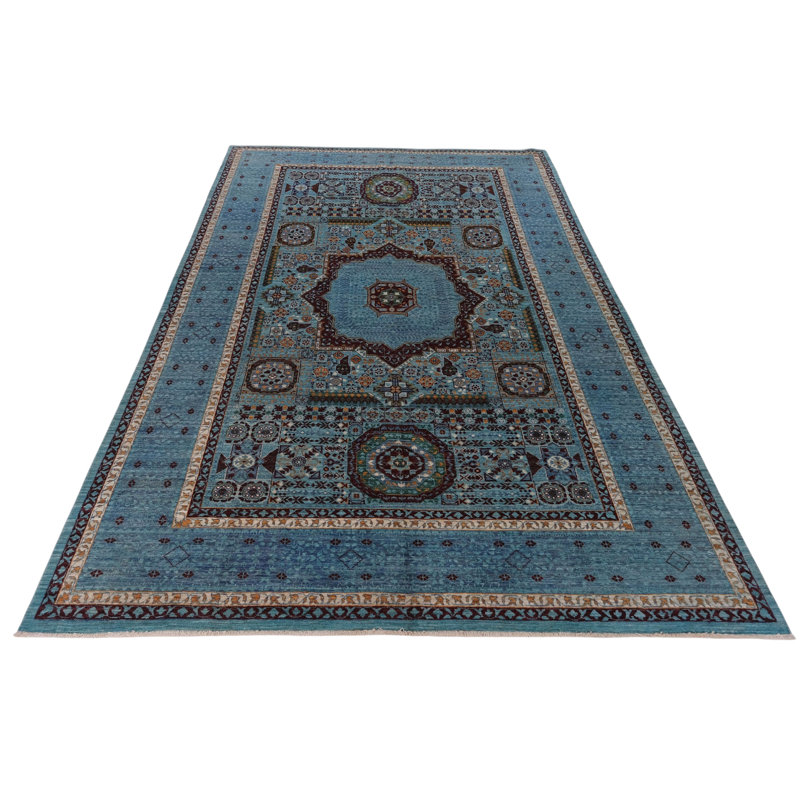 Hand Knotted Wool Area Rug in Turquoise