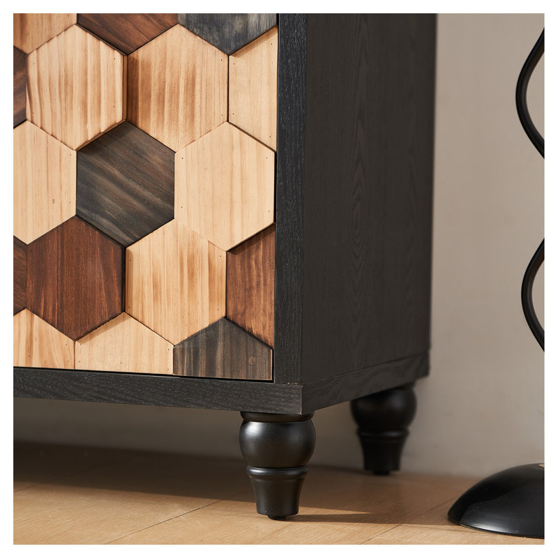 Armoire de rangement en nid d'abeille délavé - Buffet d'appoint moderne avec portes en mosaïque en bois massif pour le hall d'entrée et le salon