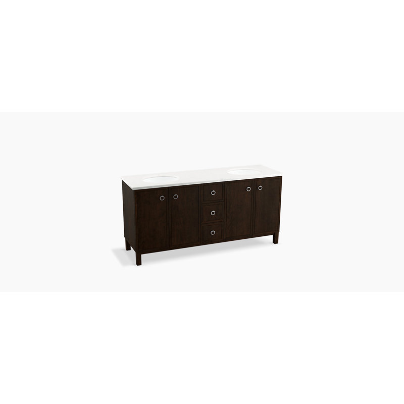 Jacquard 72" Vanity Base Only with Furniture Legs, 4 Doors and 3 Drawers, Split Top Drawer, Suède Claret