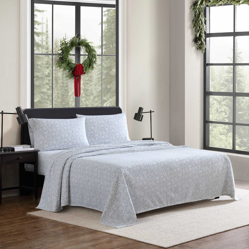 Ensemble de draps 100% coton 200 fils, Ensemble de draps pour grand lit avec 2 taies d'or, Gris Explorer Bears