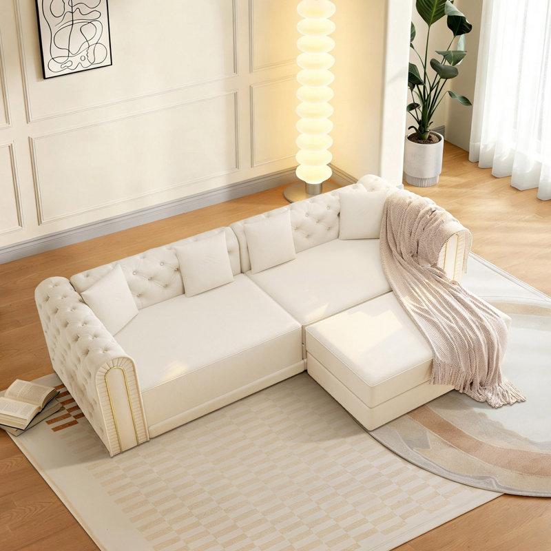 Canapé-lit rembourré en velours 3 en 1 avec repose-pieds amovible en velours 90,6 po Briselle, Beige